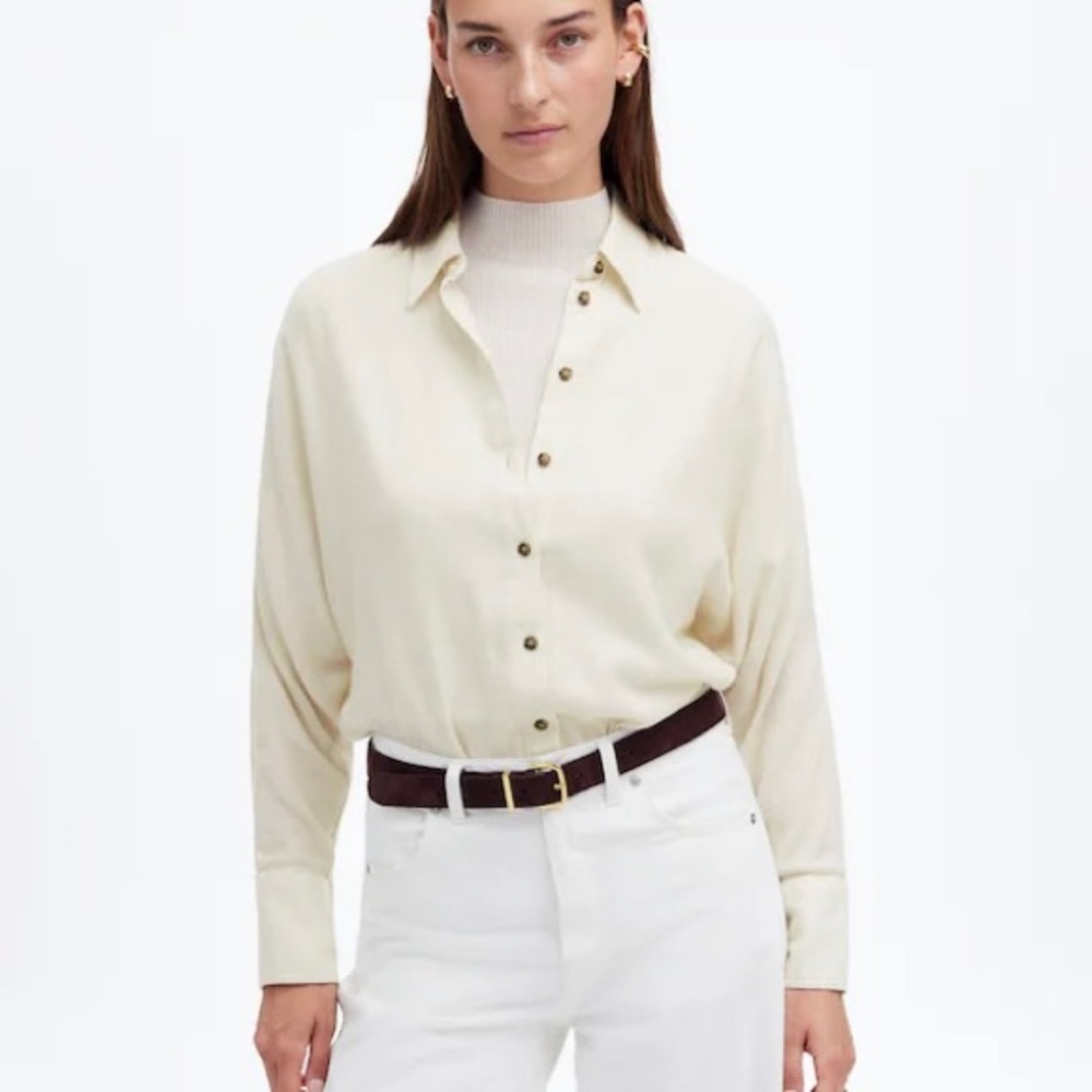 $85 NWT Madewell Ivory Melange Heathered Flannel Dolman Button-Up Shirt Size XL